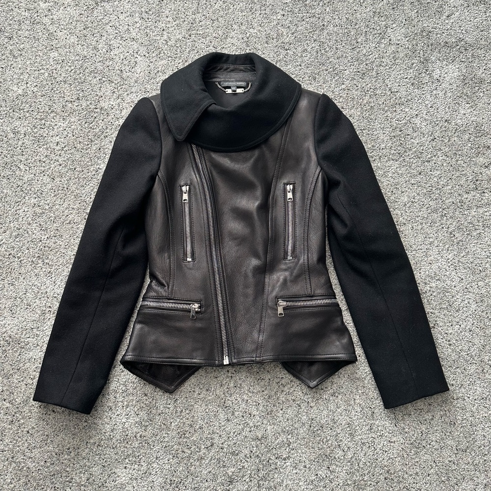 Alexander McQueen wool and leather moto peplum jacket 42 small 🖤💀🖤 - Picture 4 of 16